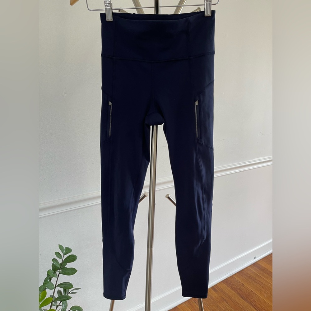 ATHLETA Primaloft Ridge Navy Blue Fleece Line  Leggings
